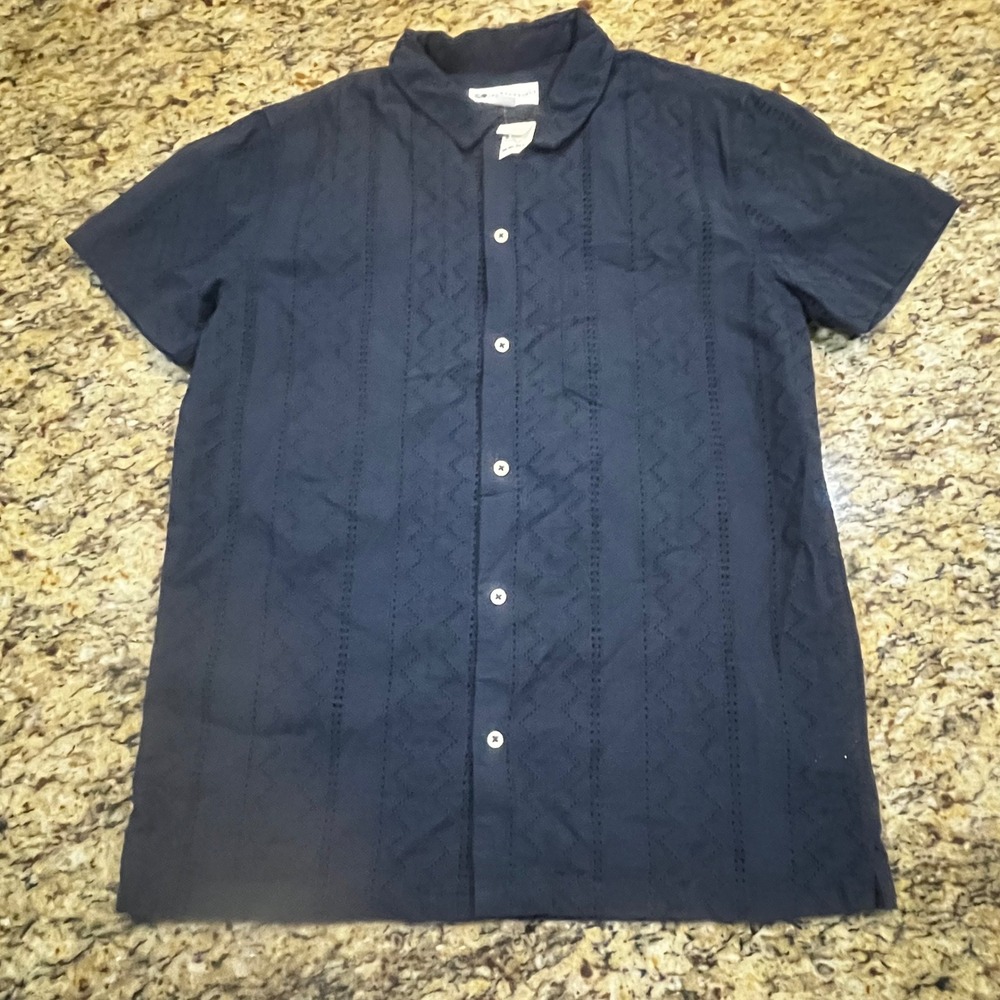 Aeropostale Mens Navy Blue Eyelet Embroidered Short Sleeve Button Down Shirt M